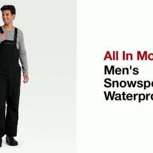 All in Motion Men's Waterproof Snow Bib Overalls - Black, Size Large